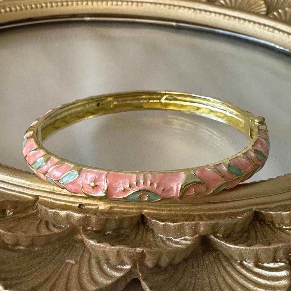 Pink enamel bangle with green